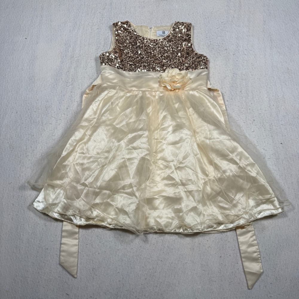 CB Discoball Kids Champagne Sequin Tulle Flower Girl Party Dress Size 10Y